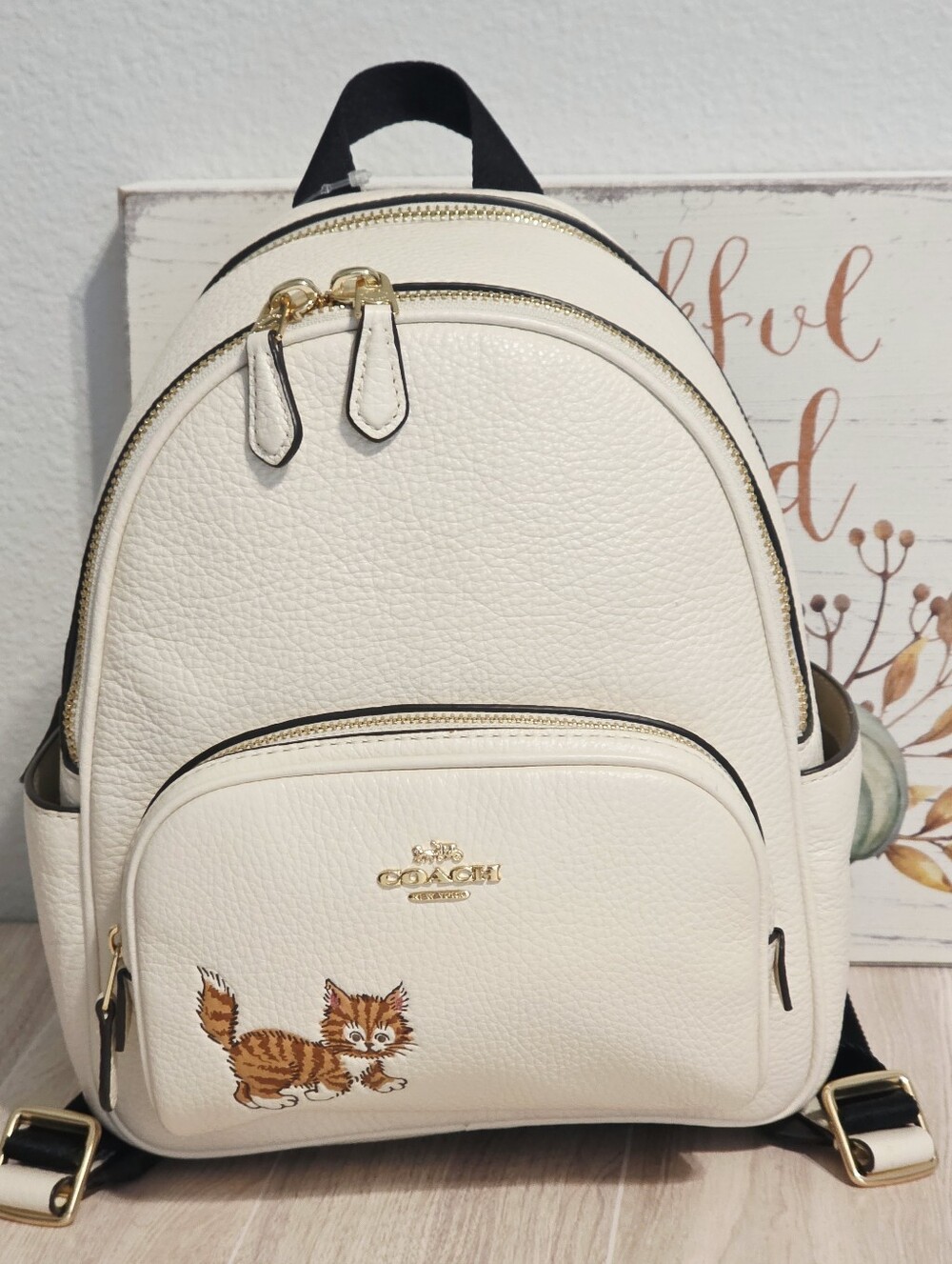 Coach Cat Mini Court Backpack With Dancing Tabby Kitten CD277 CHALK